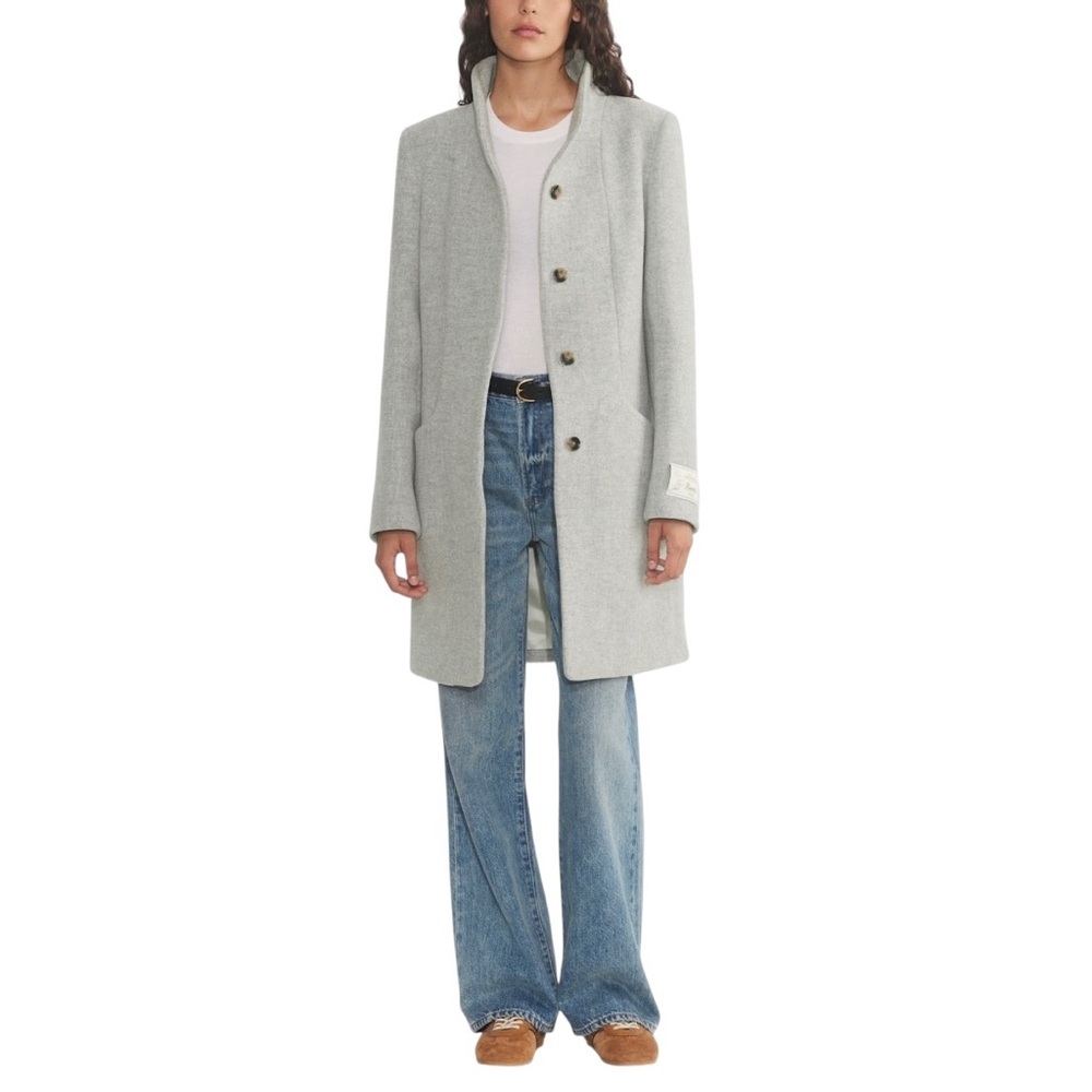 Aritzia Light Gray Stand-Collar Wool Blend Coat